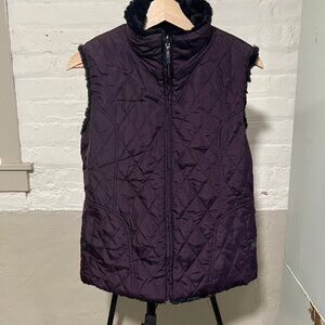 Brand New Reversible Puffer Vest, Purple and Black Faux Fur (Small)